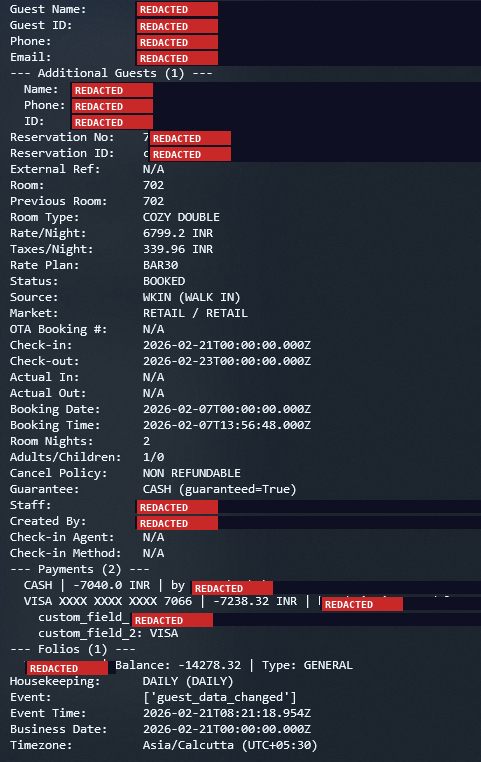Intercepted DataStream record (PII redacted)